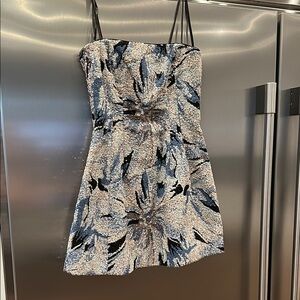 Marchesa Blue and Cream Floral Mini Dress